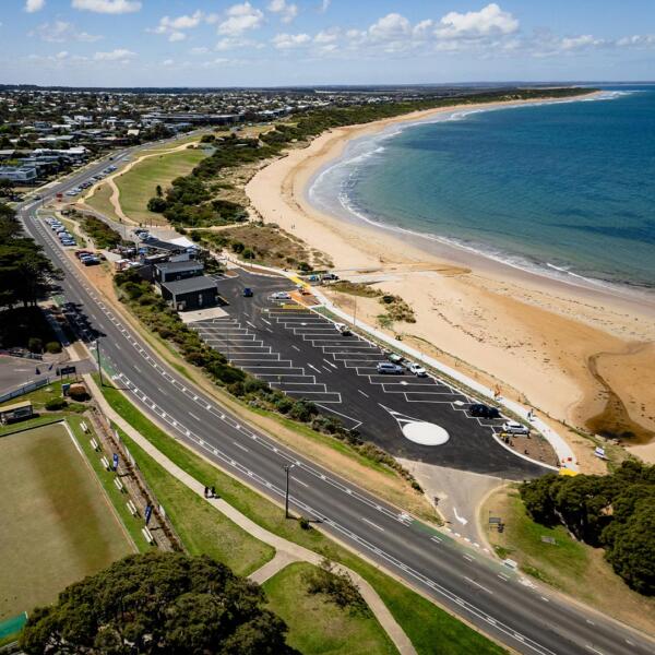 Aerial view of completed Torquay project by commercial civil contractors Quantum Civil